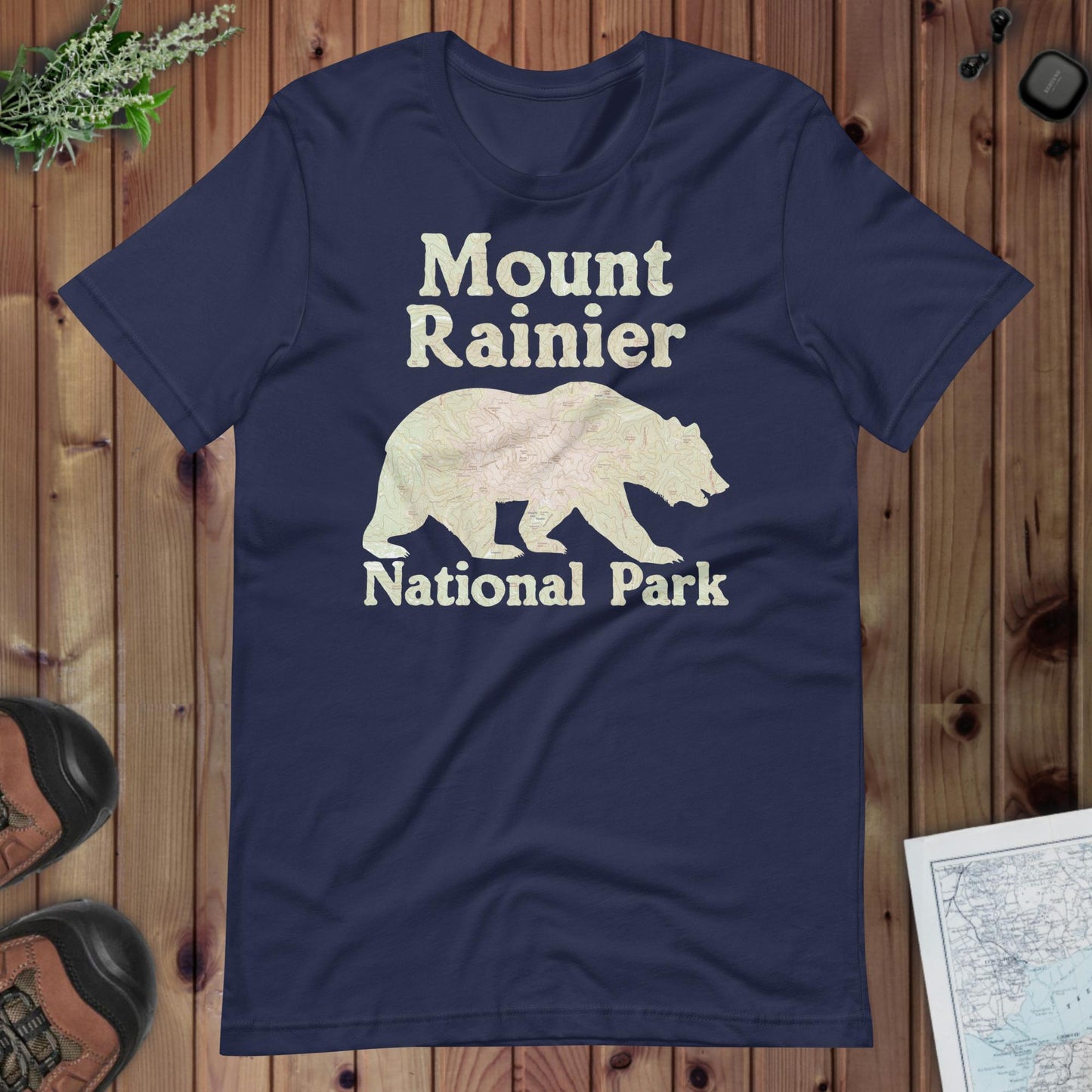Mount Rainier Bear Topo T-shirt T-Shirt Park Service Apparel Navy XS