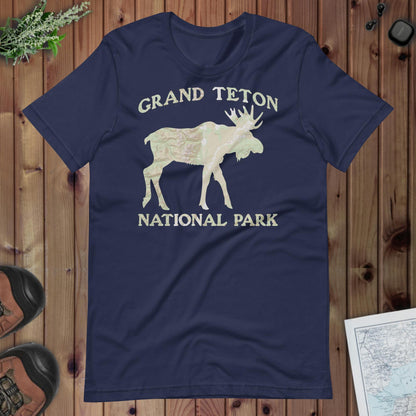 Grand Teton Moose Topo T-shirt T-Shirt Park Service Apparel Navy XS
