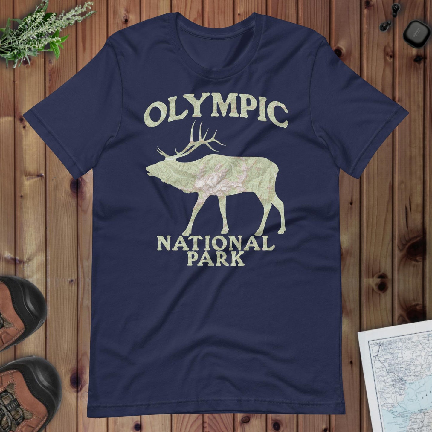 Olympic Elk Topo T-shirt Park Service Apparel Navy XS