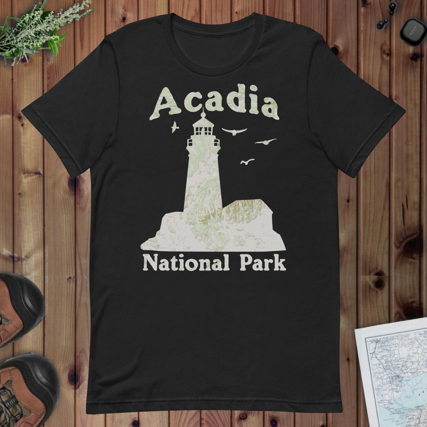 Acadia Lighthouse Topo T-shirt T-Shirt Park Service Apparel Vintage Black XS