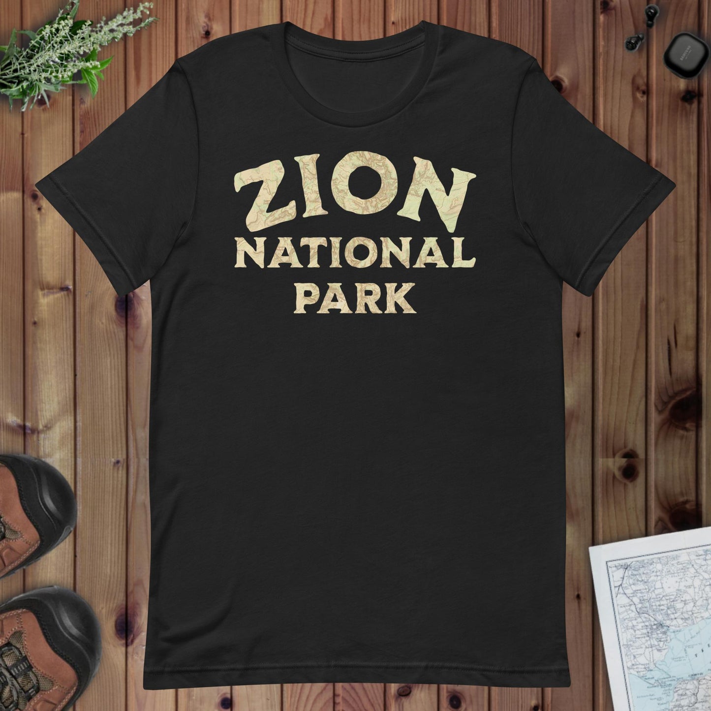 Zion National Park Topo T-shirt T-Shirt Park Service Apparel Vintage Black XS